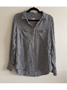 Women's Merona Gingham Button Down Shirt L Black White